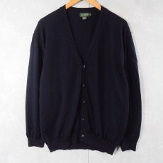 画像1: 90's J.CREW ITALY製 メリノウールニットカーディガン NAVY L (1)