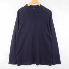 画像1: 90's J.CREW モックネック コットンニットセーター NAVY L (1)