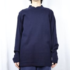 画像2: 90's J.CREW モックネック コットンニットセーター NAVY L (2)