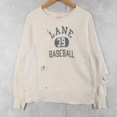 画像1: 70's Champion REVERSE WEAVE 単色タグ前期 "LANE BASEBALL 39" 染み込み 3段プリントスウェット M (1)