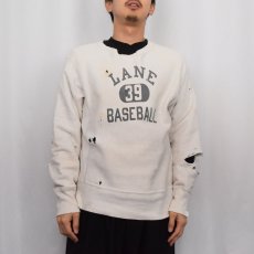 画像2: 70's Champion REVERSE WEAVE 単色タグ前期 "LANE BASEBALL 39" 染み込み 3段プリントスウェット M (2)