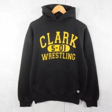 画像1: 90's RUSSEL ATHELETIC USA製 "CLARK WRESTLING" プリントスウェットフーディー BLACK M (1)