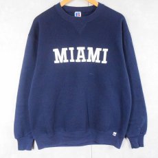 画像1: 90’s RUSSELL ATHLETIC USA製 "MIAMI" 前V プリントスウェット NAVY XL (1)