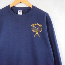 画像1: 90's RUSSELL ATHLETIC USA製 "CIBA-GEIGY" 前V プリントスウェット NAVY XL (1)