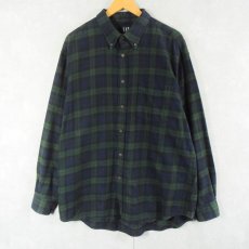 画像1: GAP ブラックウォッチチェック柄 コットンボタンダウンシャツ L (1)