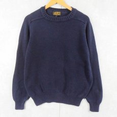 画像1: 80's Eddie Bauer USA製 コットンニットセーター NAVY S (1)