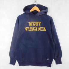 画像1: 80〜90's USA製 "WEST VIRGINIA" プリントスウェットフーディー NAVY XL (1)