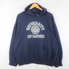 画像1: 90's USA製 "UNIVERSITY NEW HAMPSHIRE" プリントスウェットフーディー NAVY XL (1)