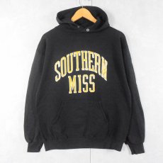 画像1: 90's JERZEES USA製 "SOUTHERN MISS" プリントスウェットフーディー BLACK L (1)