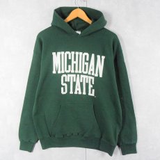 画像1: 90's USA製 "MICHIGAN STATE" プリントスウェットフーディー GREEN XL (1)