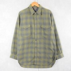 画像1: 60's PENDLETON オンブレーチェック柄 ウールシャツ SIZE16 1/2 (1)