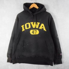 画像1: Champion ORIGINAL REVERSE WEAVE "IOWA" プリントスウェットフーディー BLACK L (1)