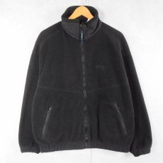 画像1: 90's Eddie Bauer EBTEK USA製 ロゴ刺繍 フリースジップジャケット BLACK S (1)