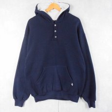 画像1: 90's RUSSELL ATHLETIC USA製 無地 ヘンリーネックスウェットフーディー NAVY XL (1)