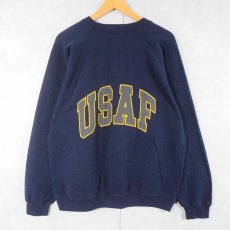 画像2: 90's SOFFE USA製 "USAF" リフレクタープリントラグランスウェット NAVY XL (2)