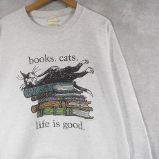 画像1: Edward Gorey "books.cats." イラストプリントスウェット XL (1)