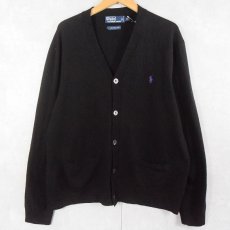 画像1: POLO Ralph Lauren ロゴ刺繍 メリノウールニットカーディガン BLACK XL (1)