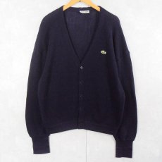 画像1: 70〜80's CHEMISE LACOSTE FRANCE製 ロゴワッペン ウールニットカーディガン NAVY SIZE5 (1)