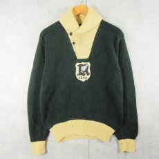 画像1: POLO Ralph Lauren ウィングフット パッチ付き ショールカラーコットンニットセーター GREEN M (1)