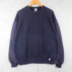 画像1: 90's RUSSELL ATHLETIC USA製 2トーン 前V 無地スウェット NAVY XL (1)