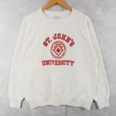 画像1: 80's Champion トリコタグ USA製 "ST. JOHN'S UNIVERSITY" フロッキープリントラグランスウェット L (1)