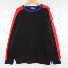 画像1: POLO Ralph Lauren ユニパッチ付き ウールニットセーター BLACK XL (1)