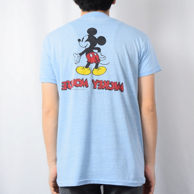 70〜80's Disney MICKEY MOUSE キャラクター染み込みプリントTシャツ
