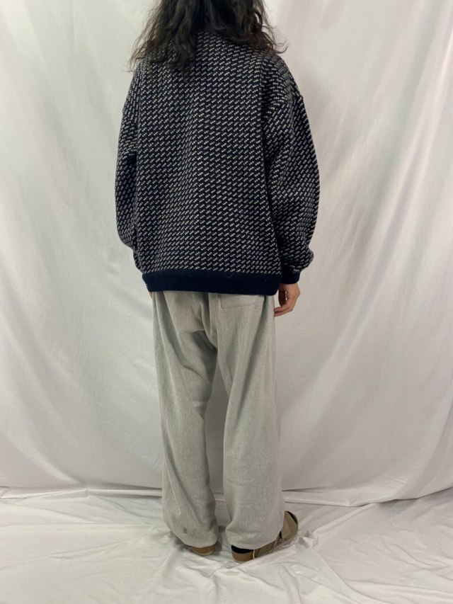 Roots ノルウェー製 バーズアイ ウールニットセーター NAVY XL