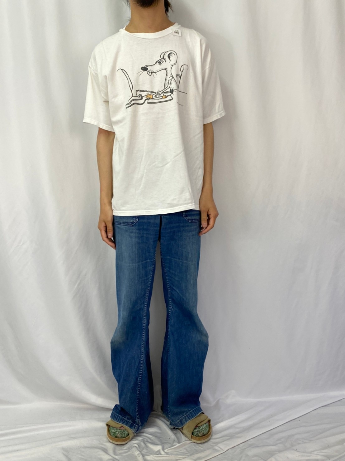 ねずみイラスト ジョークプリントTシャツ XL