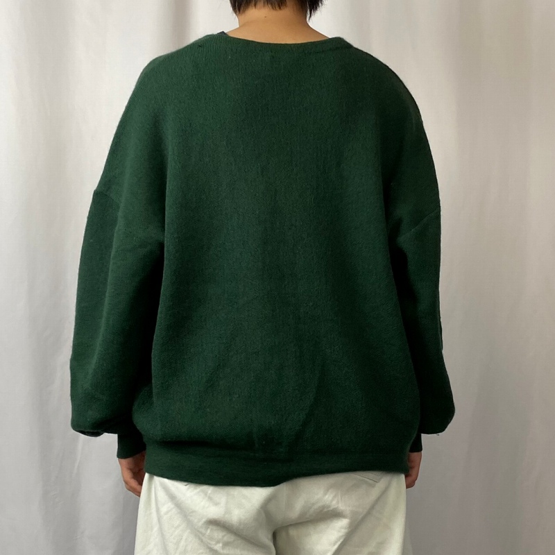 70〜80's LACOSTE FRANCE製 ロゴ刺?ウールニットカーディガン GREEN SIZE7