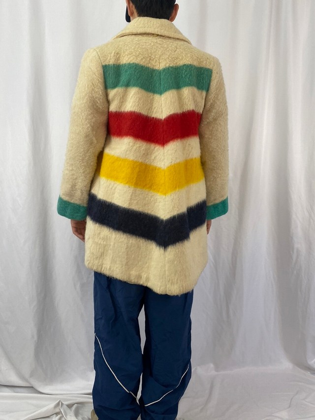 70's Hudson's Bay マルチカラーボーダー柄 ブランケットコート