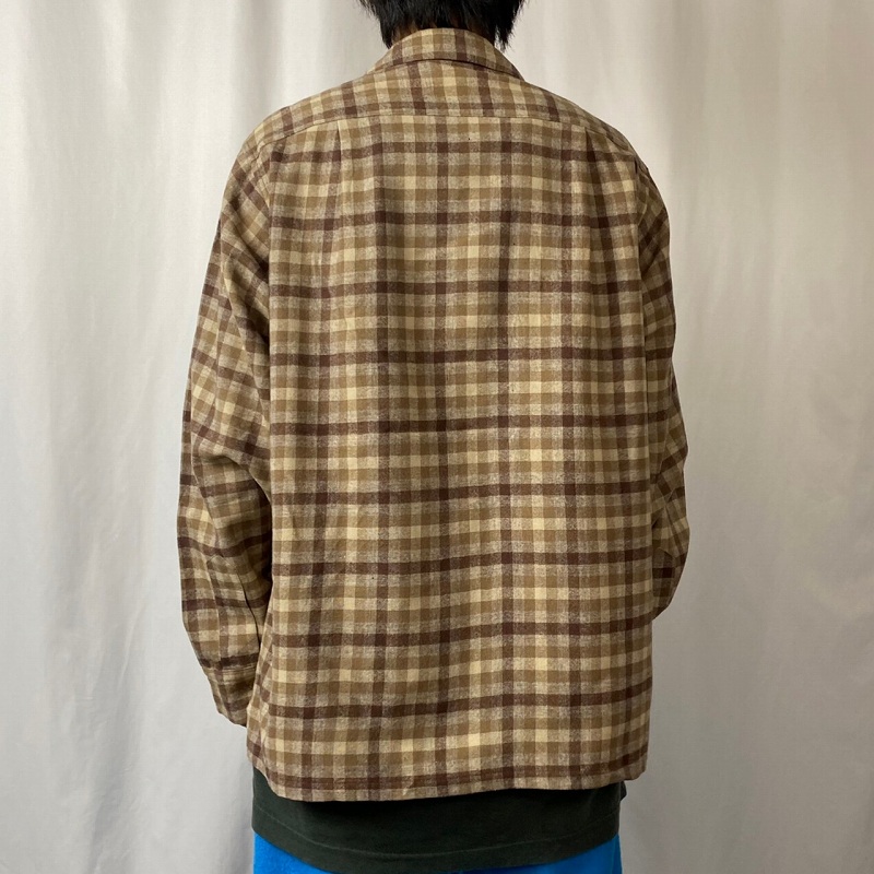 50's PENDLETON チェック柄 オープンカラーウールシャツ L