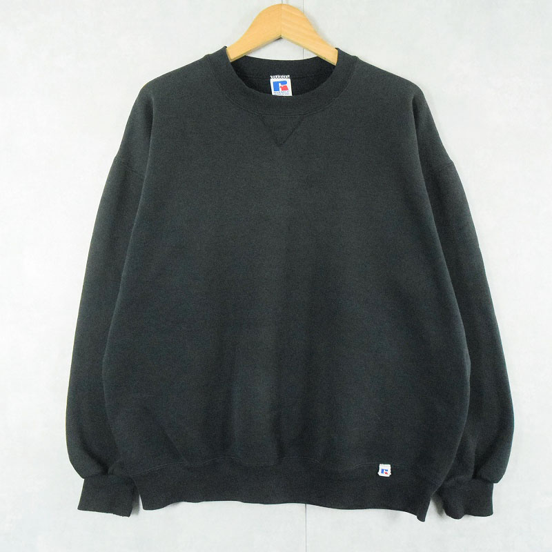 90's RUSSELL ATHLETIC USA製 前V 無地スウェット BLACK XL