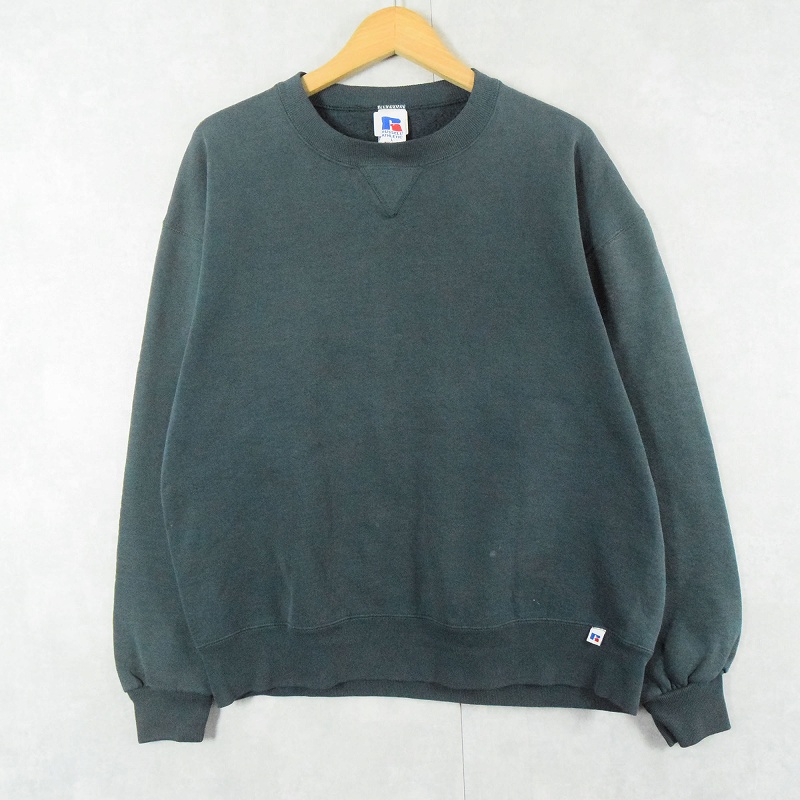 90's RUSSELL ATHLETIC USA製 前V 無地スウェット GREEN L